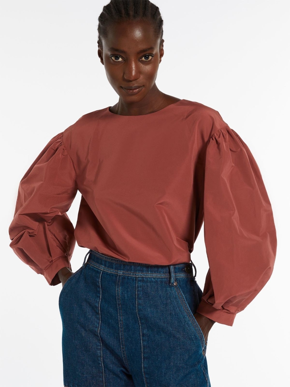 Weekend Max Mara Taffeta Puff Sleeve Blouse Button Back